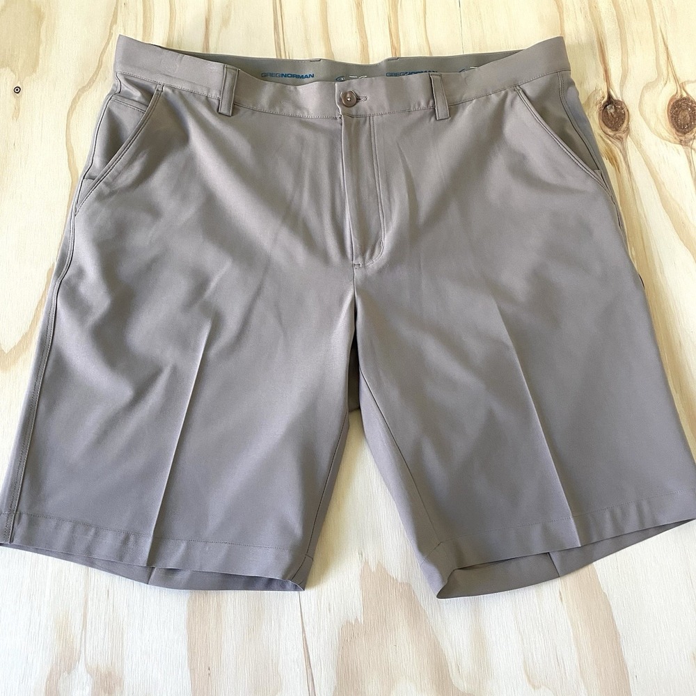 Greg Norman Mens 38" MicroLux ML 75 Golf Shorts Flat Front Fit Beige Sandstone